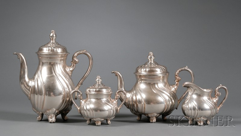 Appraisal: Four Piece Rosenthal Porcelain and Silver Overlay Rococo Revival Tea