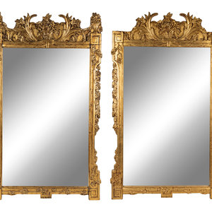 Appraisal: A Pair of Giltwood and Composition Mirrors th Century Height