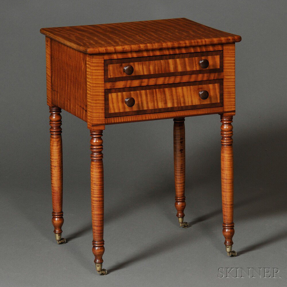 Appraisal: Classical Tiger Maple Two-drawer Stand probably New York State early