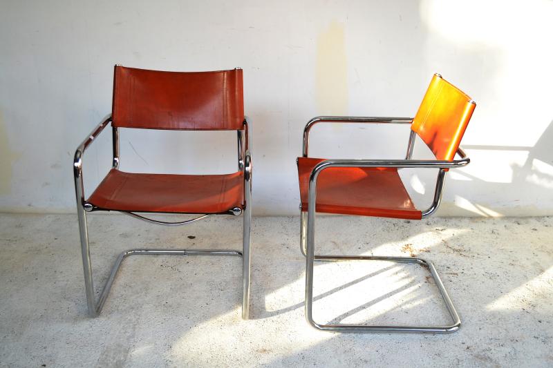 Appraisal: A PAIR OF MANCEL BRUAN STYLE CHAIRS IN CHROME AND