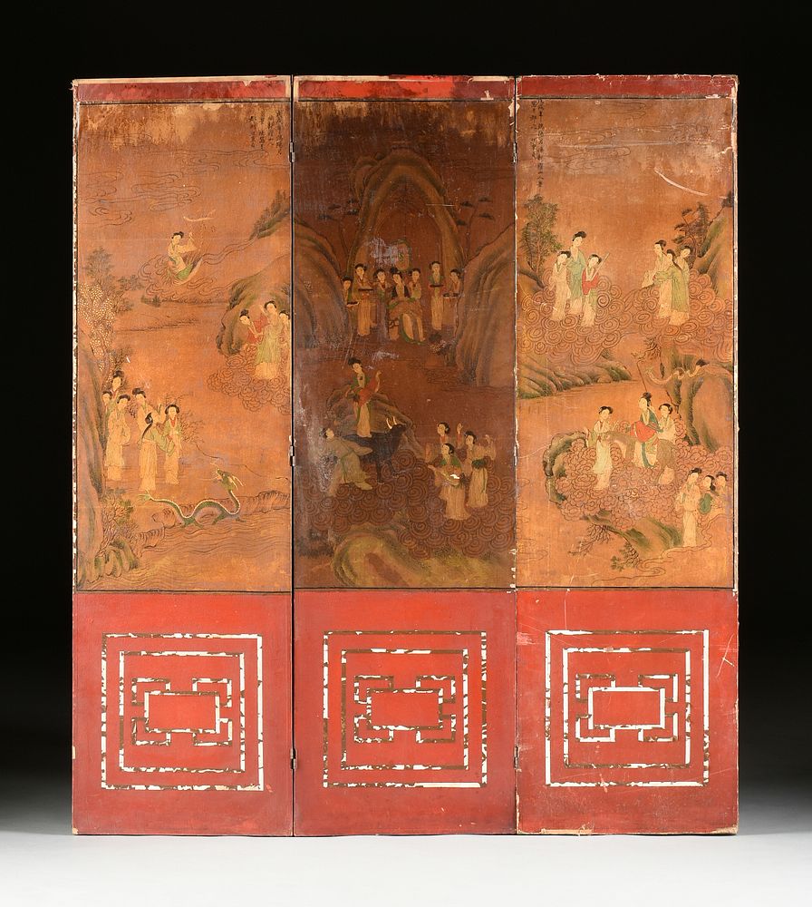 Appraisal: A CHINESE FOLDING SCREEN XI WANG MU MOTHER OF THE