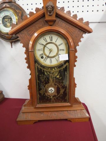 Appraisal: E N Welch Dorora Gingerbread Type Clock bust at top