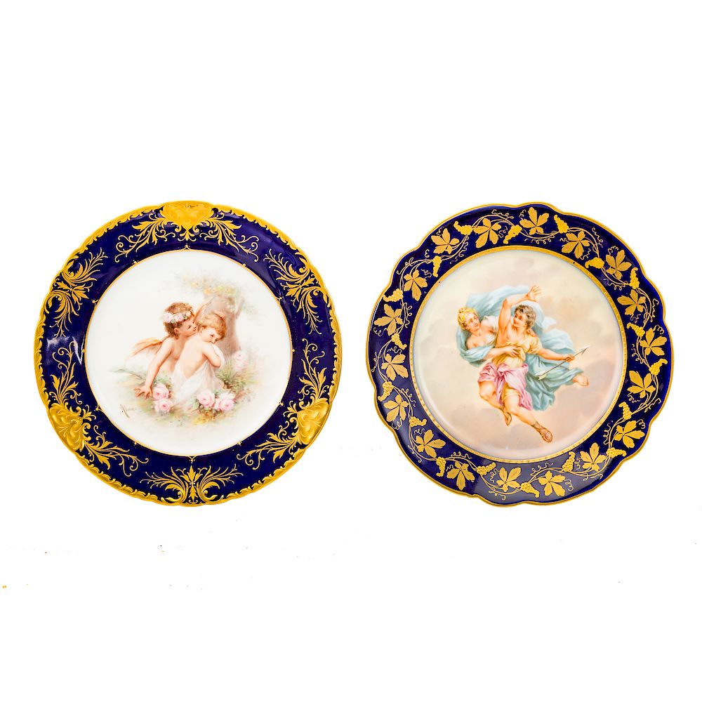 Appraisal: Two Royal Vienna porcelain cabinet plates late th century Aurora