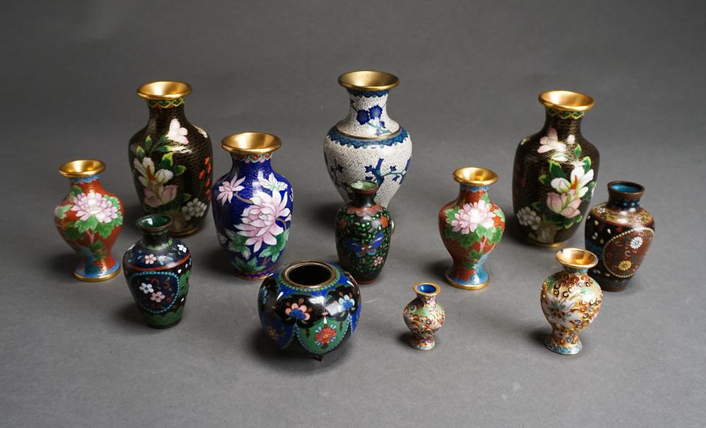 Appraisal: TWELVE CHINESE CLOISONN MINIATURE VASESTwelve Chinese Cloisonn Miniature Vases