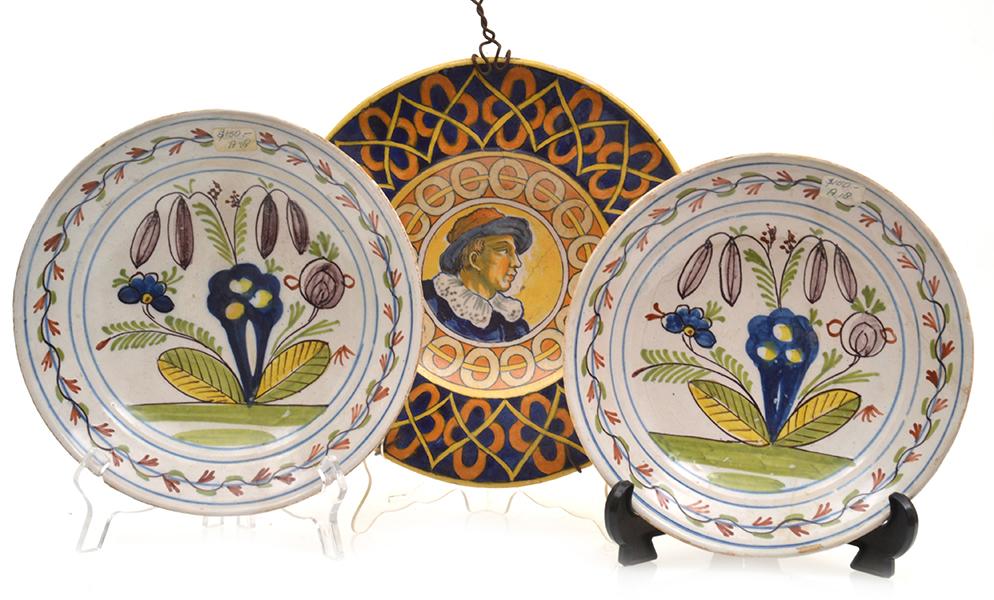 Appraisal: A PAIR OF CONTINENTAL FAIENCE PLATES AND OTHER FAIENCE PORTRAIT