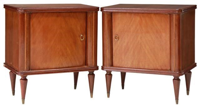 Appraisal: pair Italian mid-century modern mahogany nightstands c s bowfront cabinet