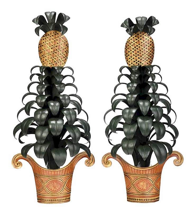 Appraisal: Pair Tole Plant Form Wall Appliques late th century pineapple