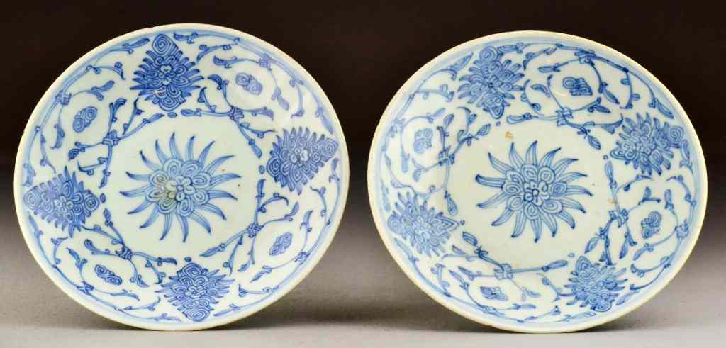 Appraisal: Pr Chinese Ming Style Blue White Porcelain PlatFinely painted to