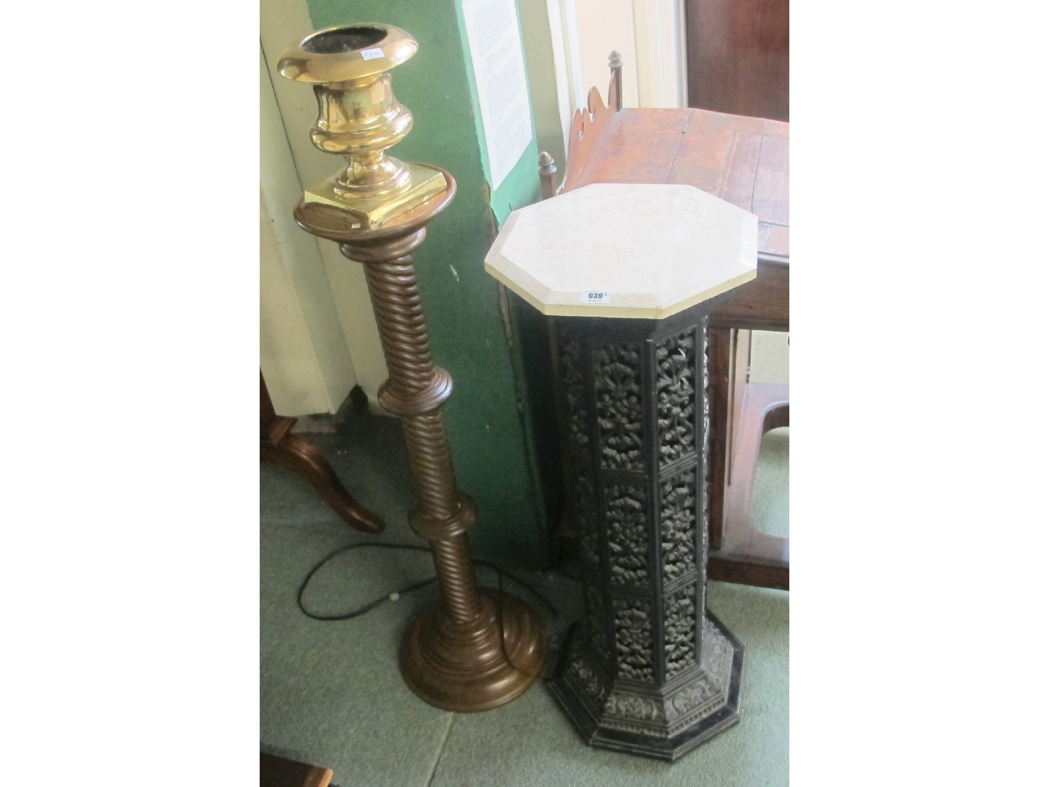 Appraisal: One cast iron plant stand with marble top another and