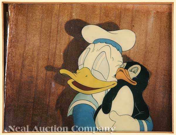 Appraisal: Walt Disney Studios Donald's Penguin Hand-Painted Animation Cel with wood