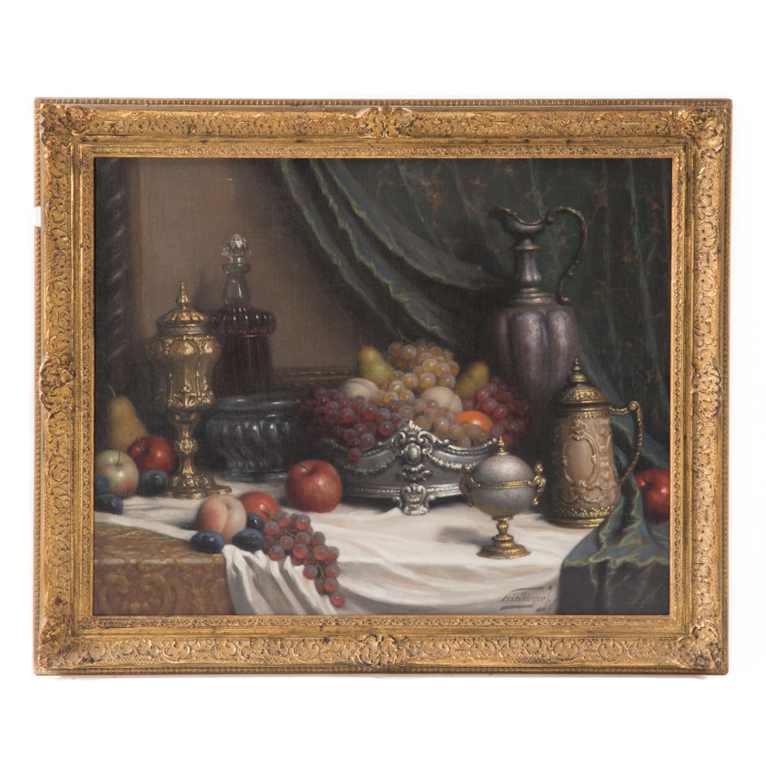 Appraisal: Jeno Friedlinger Tabletop Still Life oil Hungarian b Oil on