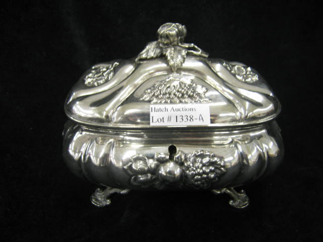 Appraisal: Sterling Silver Tea Caddy Box European hallmarks footed locking fruit