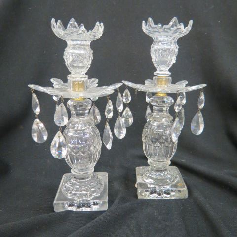 Appraisal: Regency Cut Crystal Candlesticks teardrop prisms th century