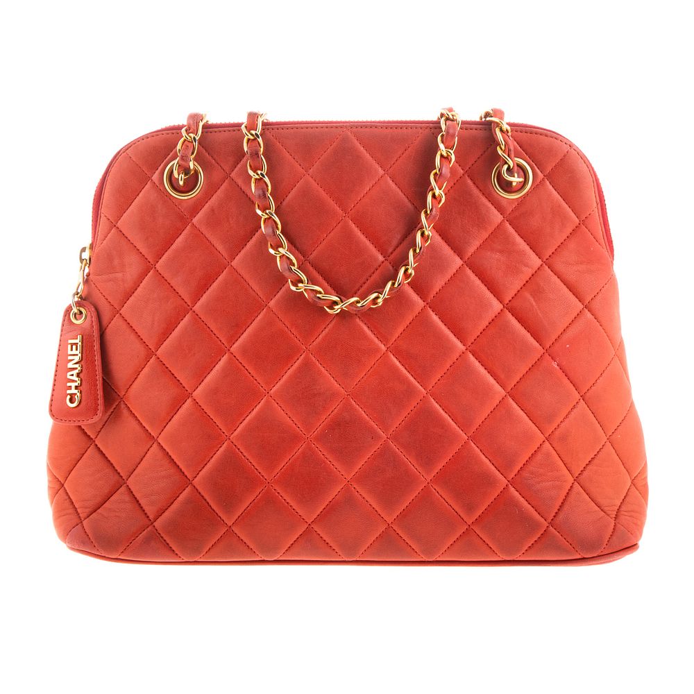 Appraisal: A Chanel Chain Zip Tote A red lambskin leather Chanel