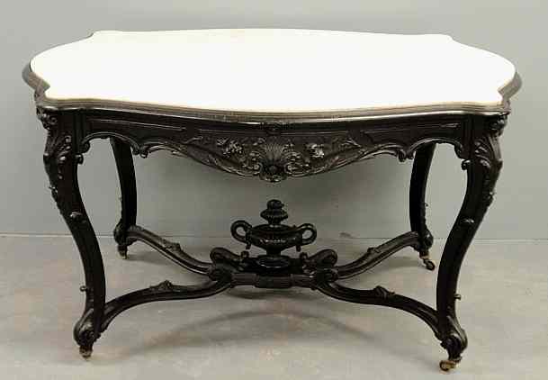 Appraisal: Rococo Revival ebonized center table c with a turtle form