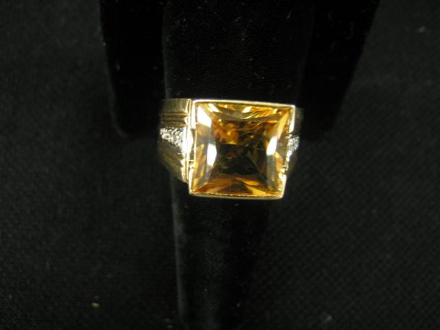 Appraisal: Men's Citrine Diamond Ring approx carat rich square gem surrounded