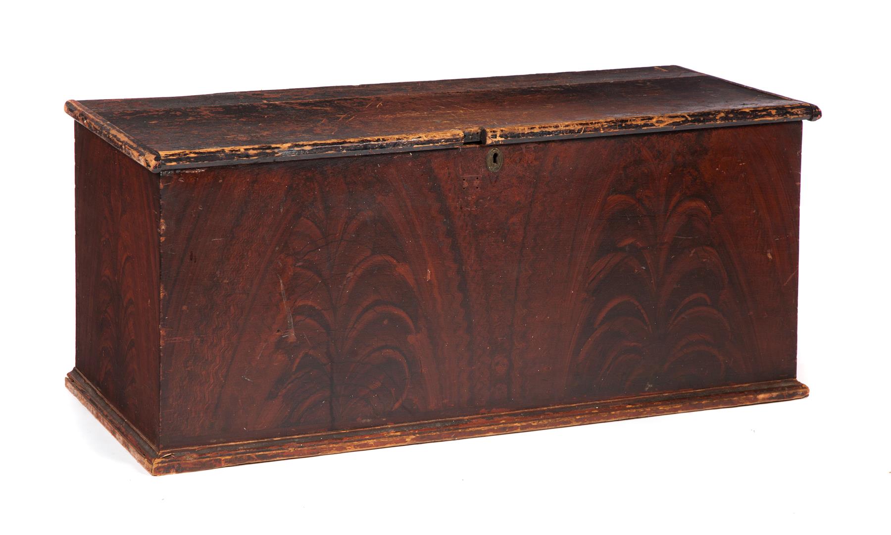 Appraisal: GRAIN-PAINTED BLANKET CHEST American th century pine Two-board top with