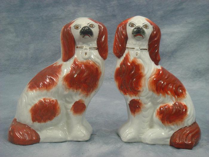 Appraisal: Pr Staffordshire spaniels rust with gold trim h Estimate -