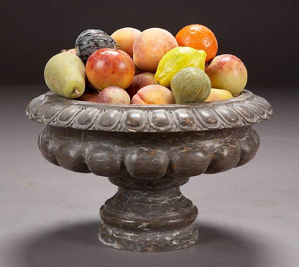 Appraisal: A group of thirty multicolored marble fruits Comprising an assortment