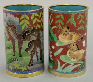 Appraisal: Set of thirty Chinese Cloisonne cups chrysanthemum and birds horses