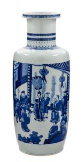 Appraisal: A Blue and White Porcelain Rouleau Vase A Blue and