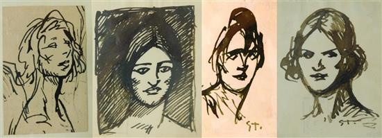 Appraisal: Four ink drawings by Theophile-Alexandre Steinlen Swiss - all depicting