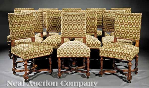 Appraisal: A Set of Twelve Antique Louis XIV-Style Walnut Side Chairs