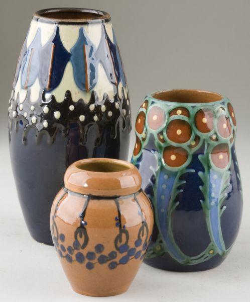 Appraisal: Karlsruhe Three Art Nouveau Ceramic Jars German two with marks