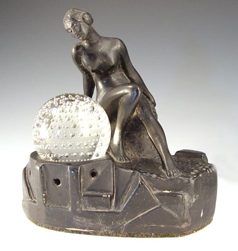 Appraisal: ART DECO NUDE FIGURAL PAPERWEIGHT LAMP '' dia control bubble