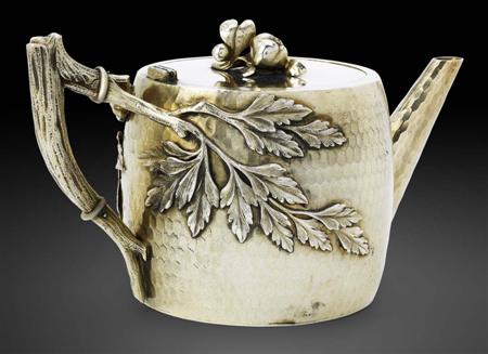 Appraisal: A Russian silver-gilt teapot Moscow the barrel-shaped hammered body with