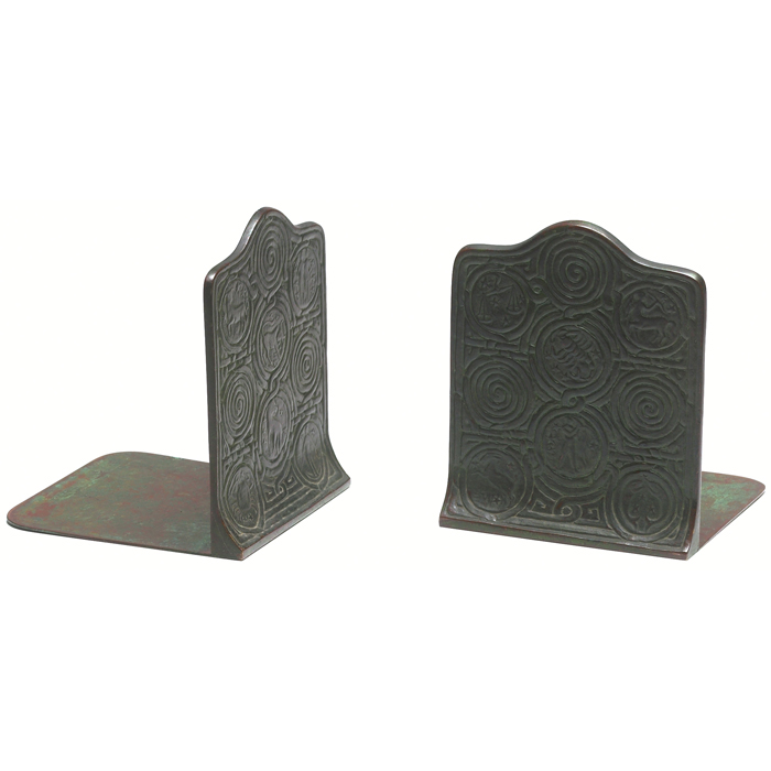 Appraisal: Tiffany Studios bookends bronze with a Zodiac pattern original patina