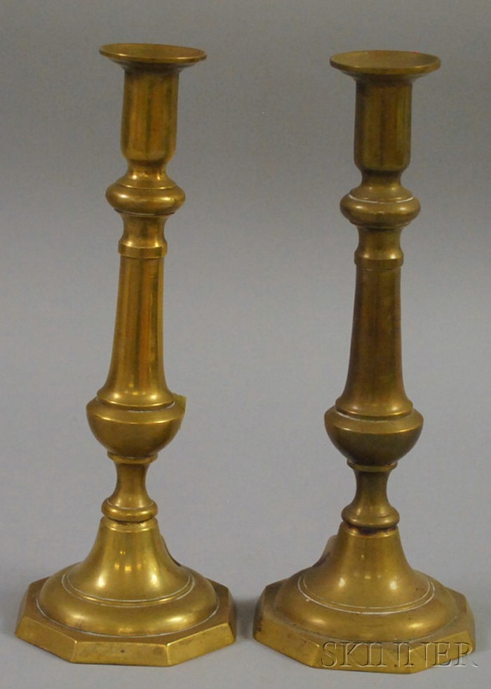 Appraisal: Pair of Brass Push-up Candlesticks ht in