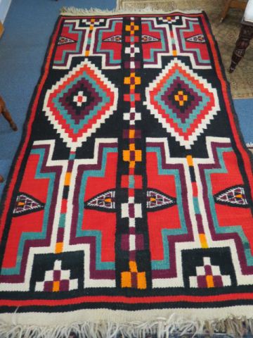 Appraisal: Indian Handmade Rug geometric design x ' thick pile good