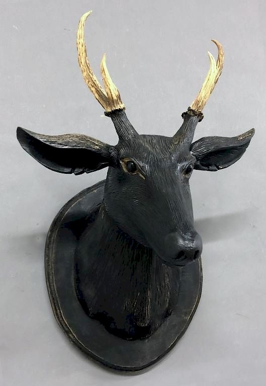 Appraisal: Black Forest Carved Stag Head Black Forest carved stag head