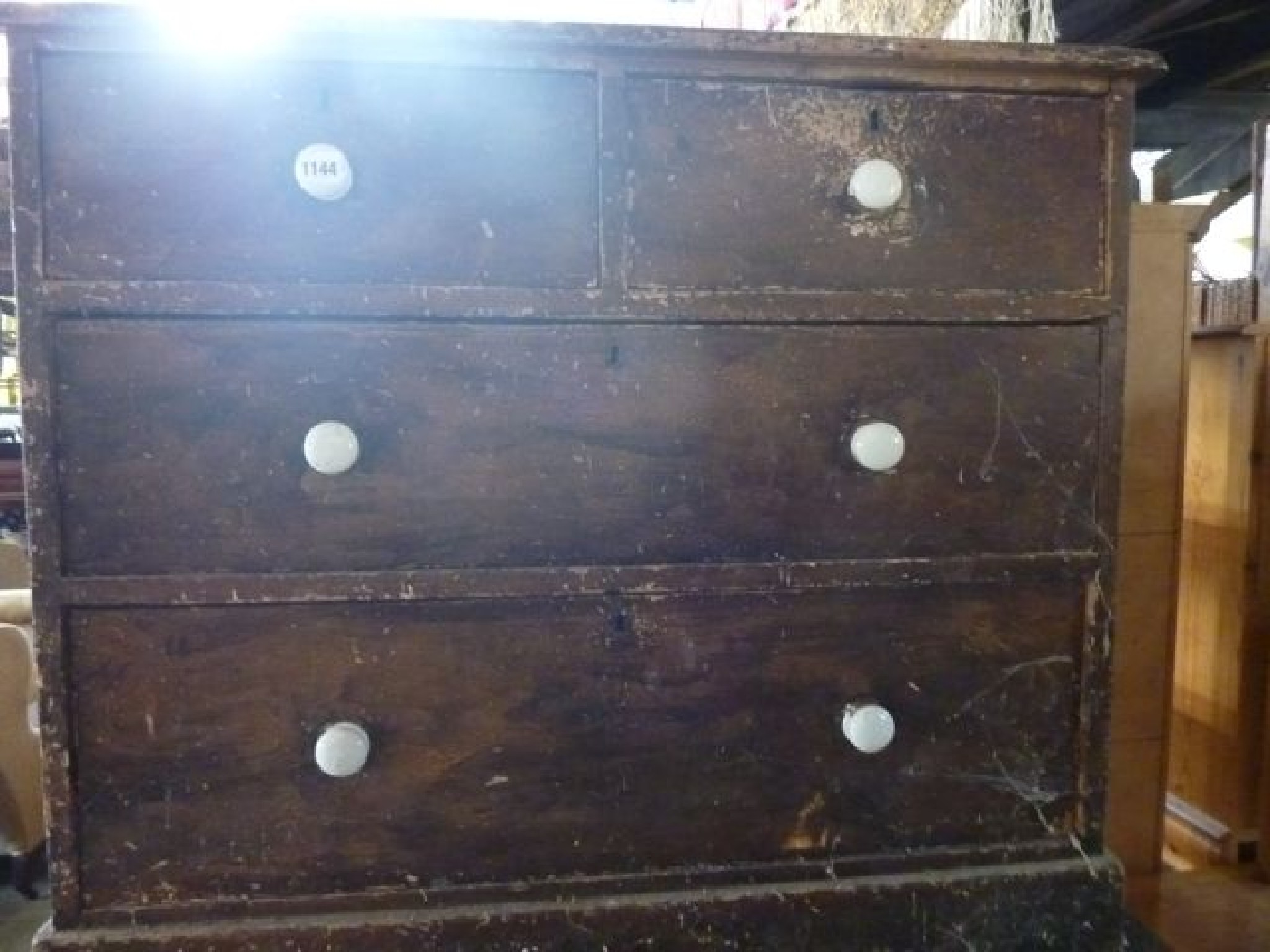 Appraisal: A Victorian stained pine bedroom chest of two long and