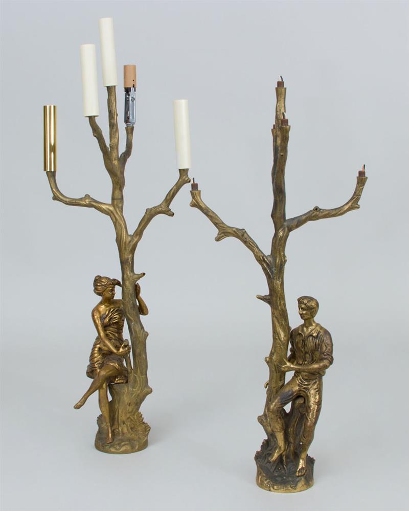 Appraisal: Two Gilt-Metal Figural Tree-Form Candelabra Electrified x x in Estimate