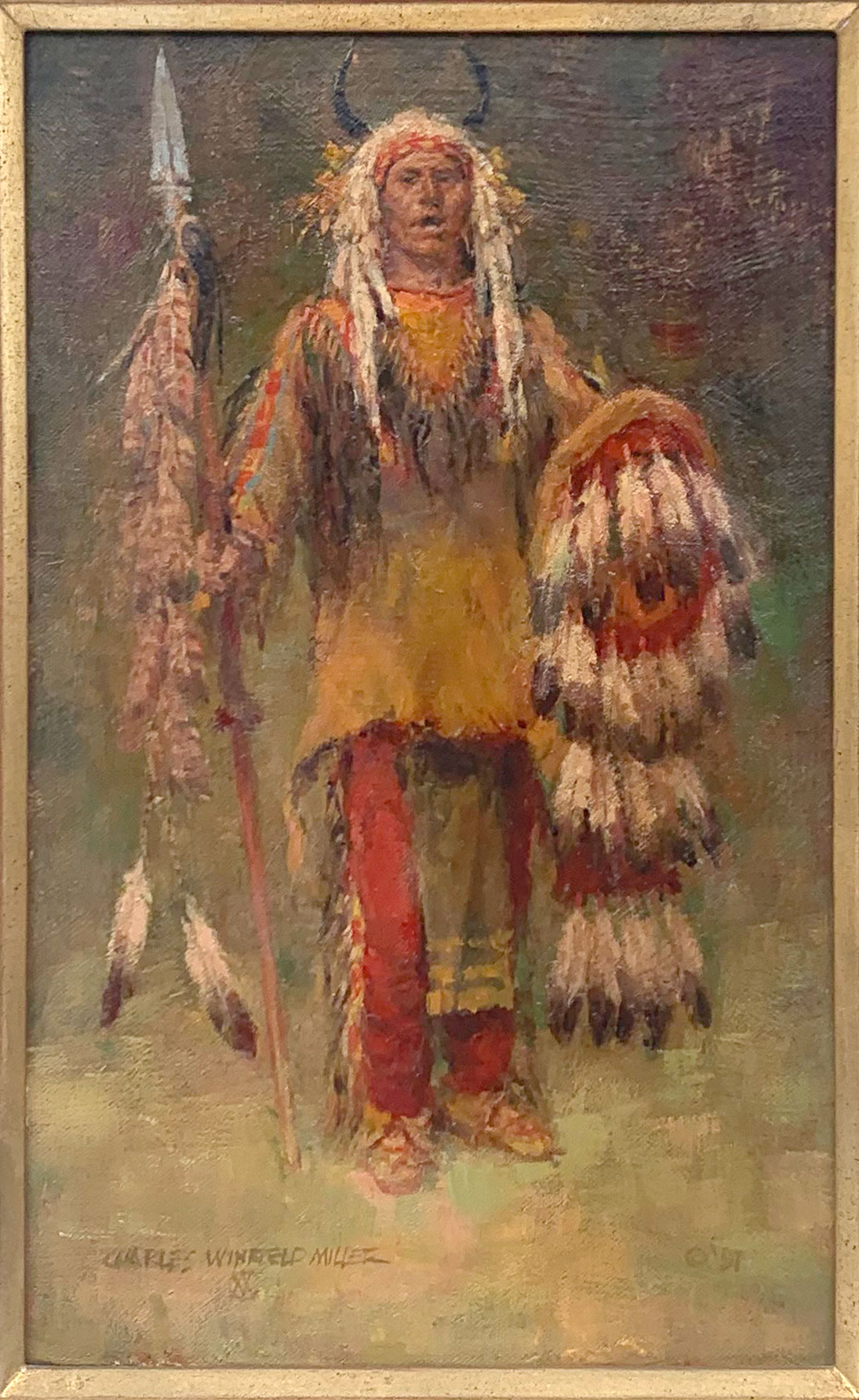 Appraisal: MILLER Charles Winfield American - ''Many Feathers'' Scalp Locks and