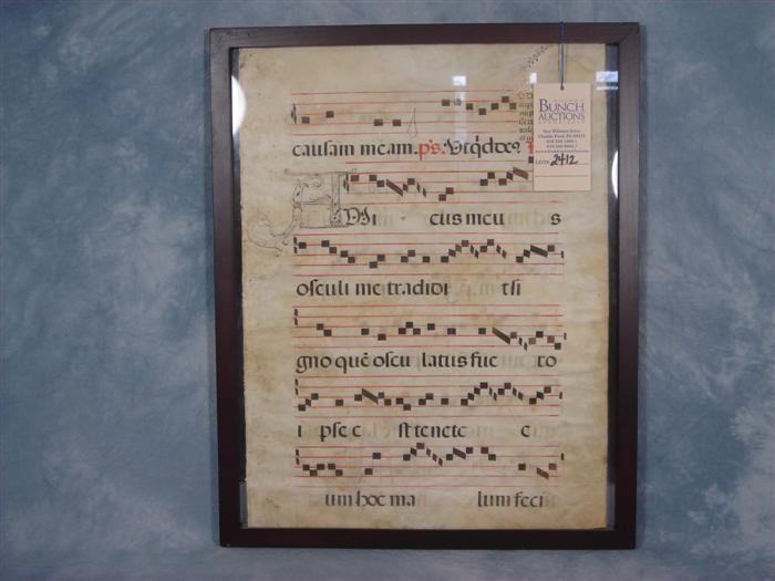 Appraisal: Hand colored parchment missal page Latin verses x framed double