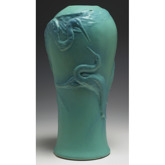 Appraisal: Van Briggle vase post monumental shape with modeled egrets under