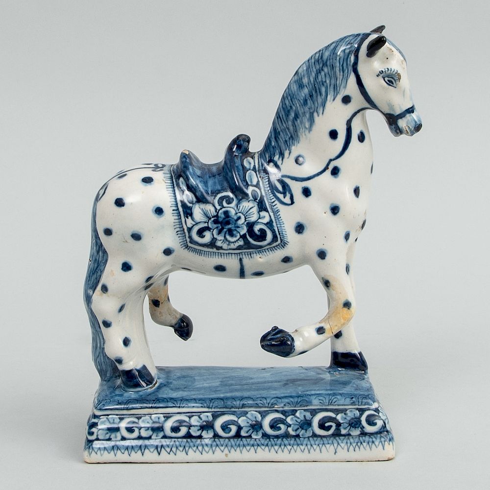 Appraisal: Dutch Blue and White Delft Model of a Prancing Horse