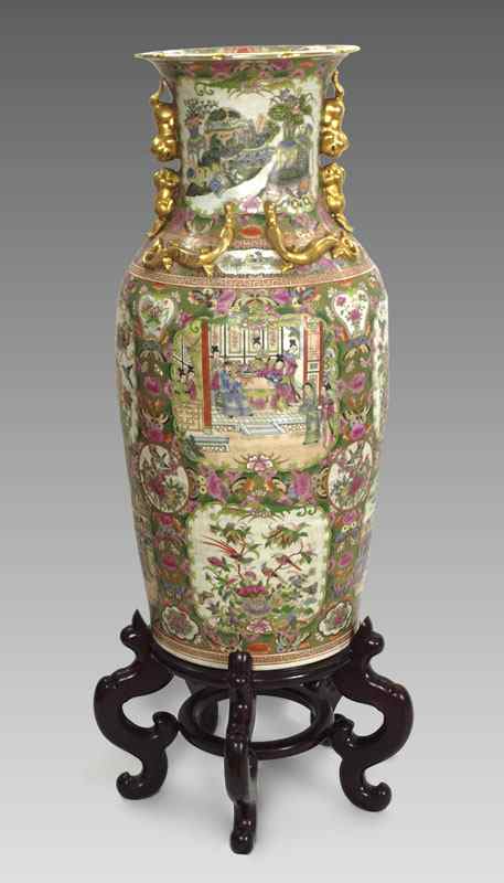 Appraisal: PARCEL GILT CHINESE ROSE MEDALLION FLOOR VASE Approx '' tall