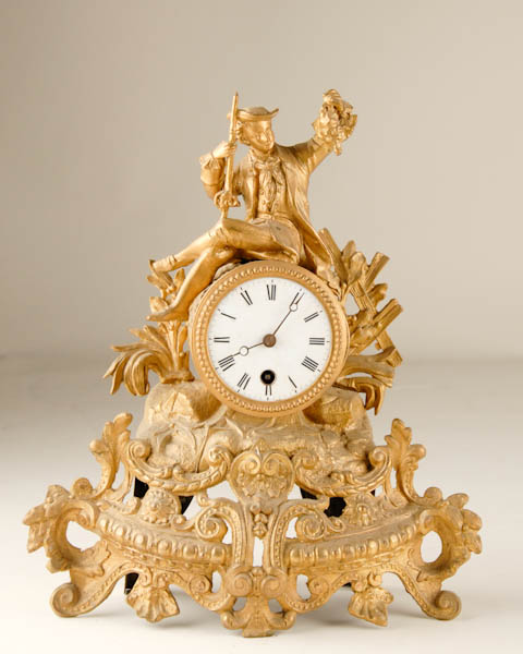 Appraisal: French Clock with Boy Holding Bird tick tack escapement day