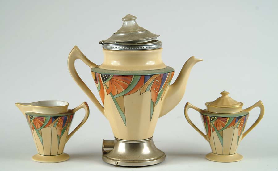 Appraisal: DECORATED THREE PIECE ROYAL ROCHESTER TEA SERVICE Bottoms marked Royal-Rochester