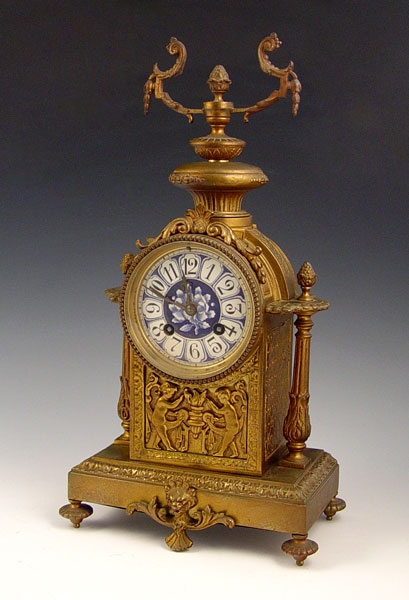 Appraisal: JAPY FRERES CAST BRASS FRENCH MANTLE CLOCK Heavy cast brass