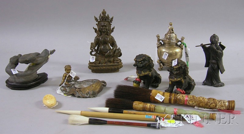 Appraisal: Assorted Asian Items including pair of metal foo dogs bronze