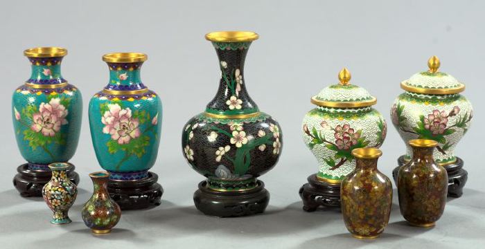 Appraisal: Interesting Collection of Nine Chinese Cloisonne Vases in the traditional