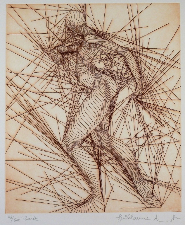 Appraisal: GUILLAUME AZOULAY ABSTRACT FIGURE ETCHING Israel b Depicts shapely nude