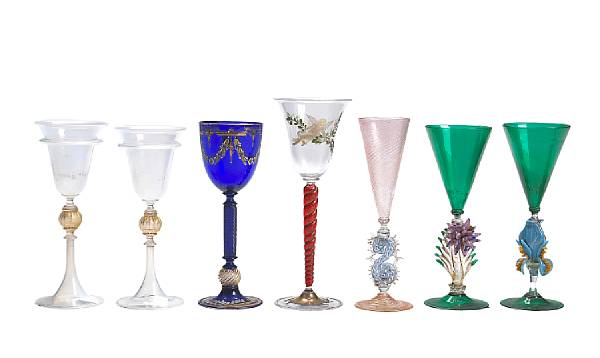 Appraisal: Seven Italian colored glass goblets late th early th century