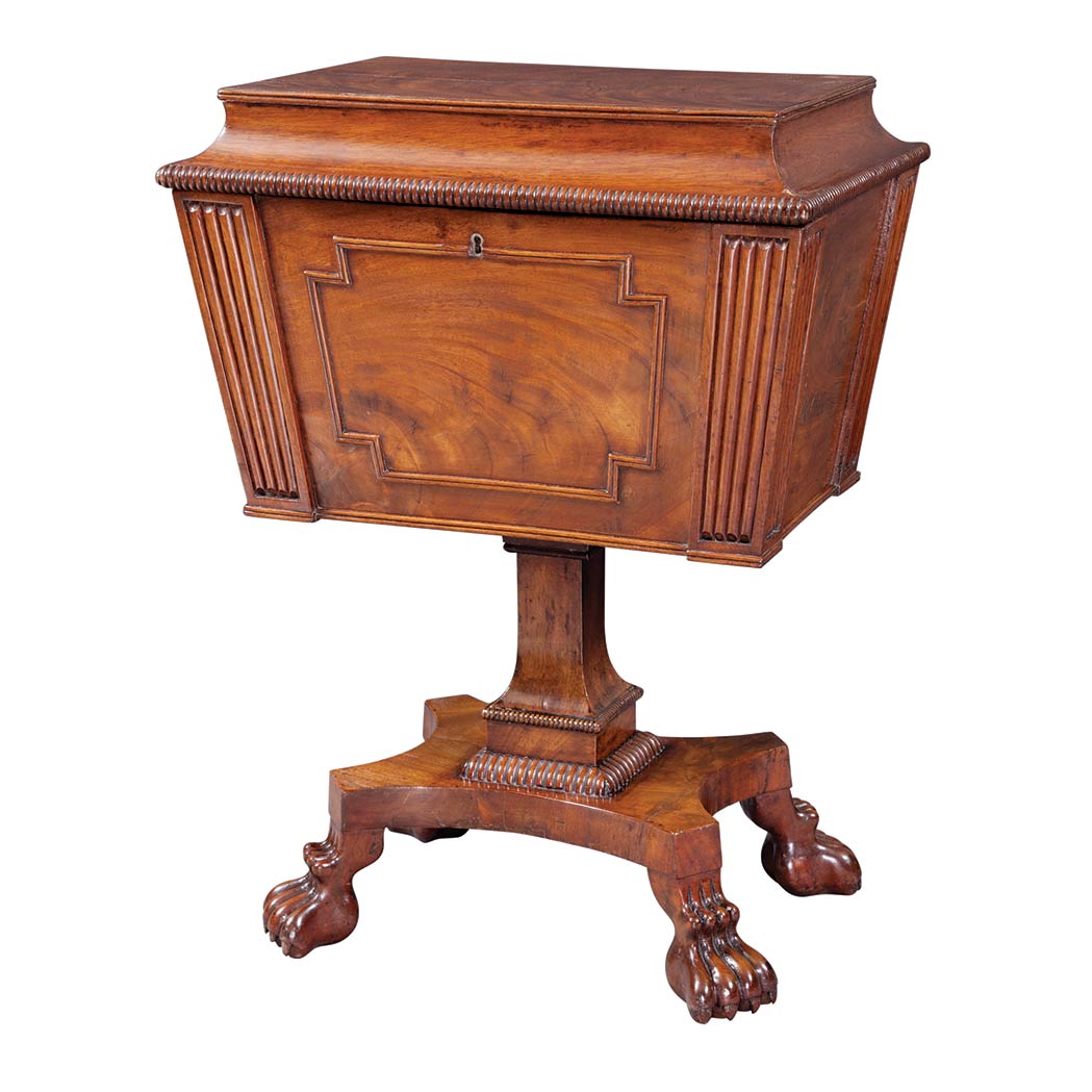 Appraisal: Regency Mahogany Tea Poy Circa The hinged rectangular top opening