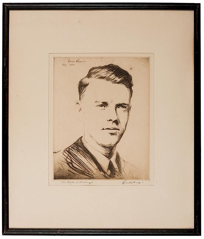 Appraisal: Portrait Etching of Charles Lindberg Signed Lindbergh Charles West Levon